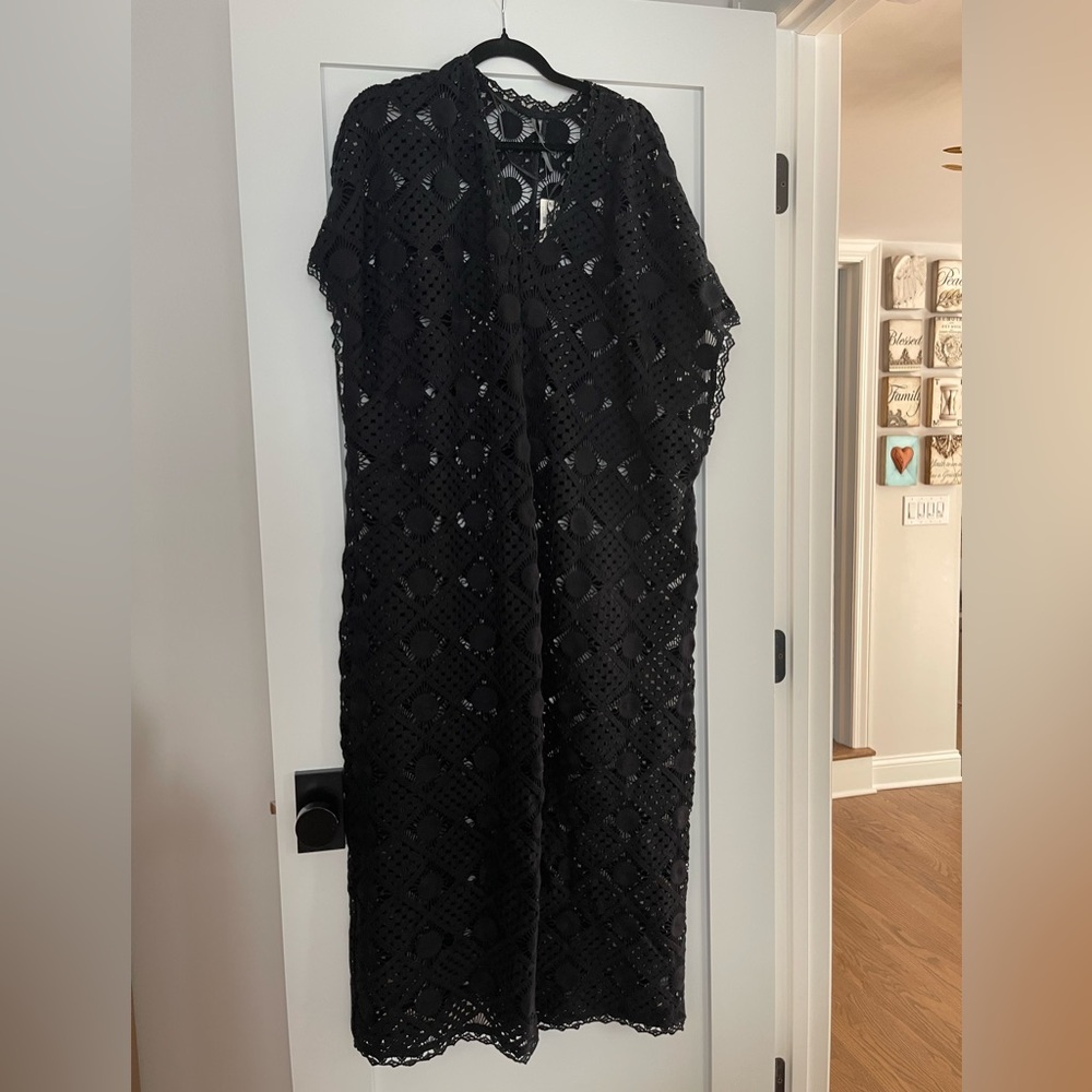 Anthropologie Black Crochet Maxi Dress - Women's Elegant Cover-Up